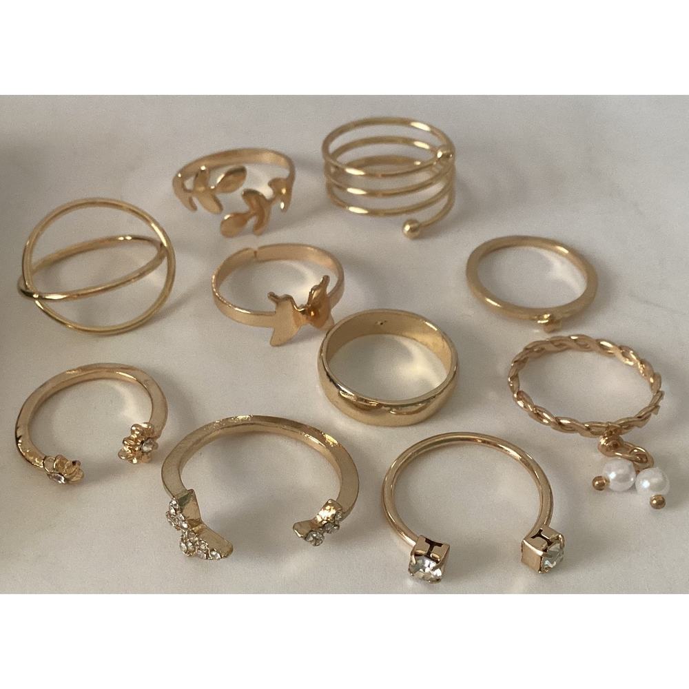 4465 NIP Set of 10 Gold Stacking Rings Bohemian Style Gold Ring Set